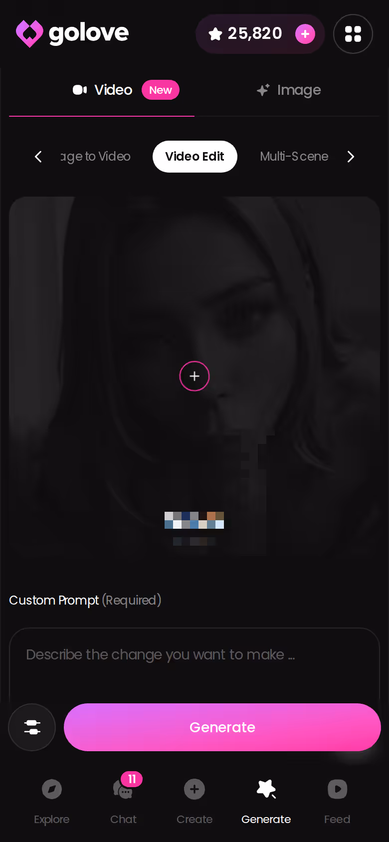 GoLove mobile Video Edit flow — adjusting a clip after it's generated